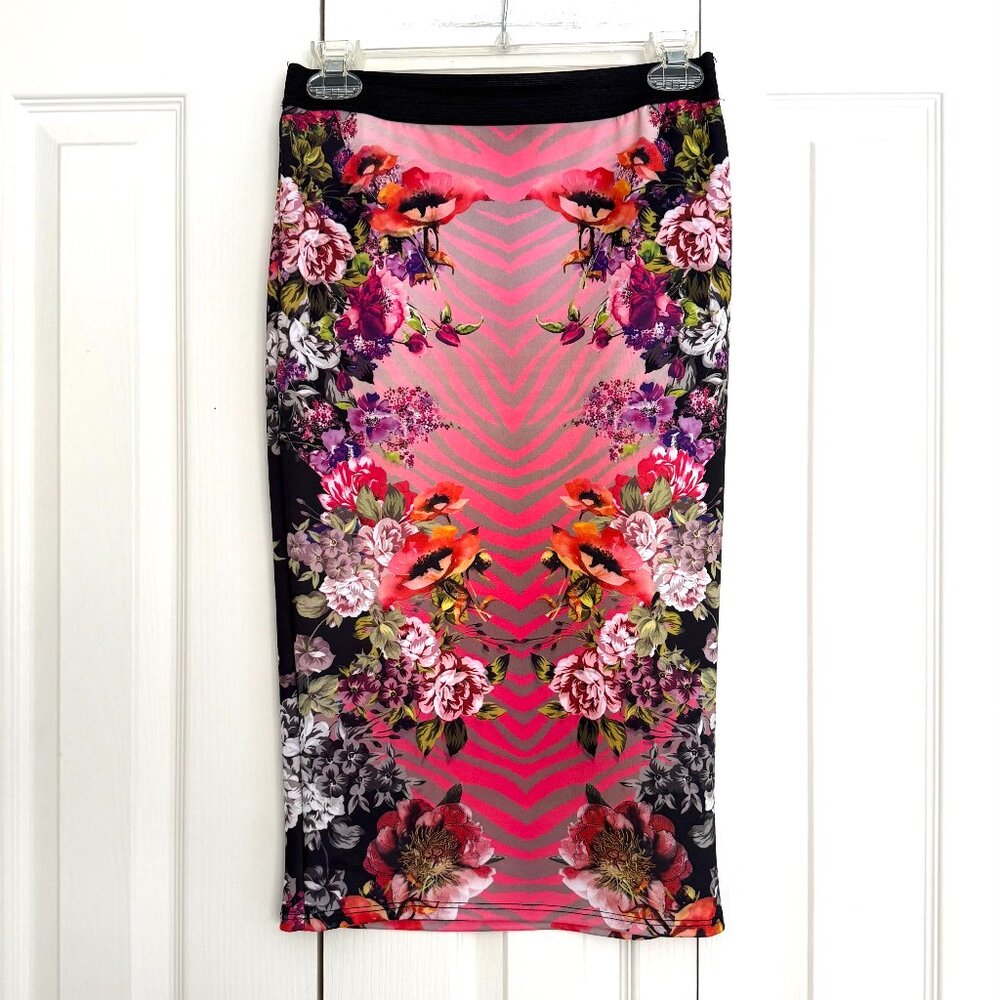 Vtg 90s Y2K I.NER Pencil Skirt Floral Animal Print Stretch Size M Made in USA